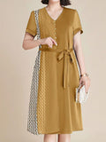 Short-Sleeve Patchwork Chiffon Dress