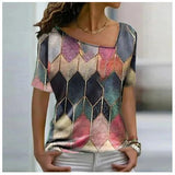 Showy Asymmetrical Neck Print Top