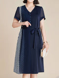 Short-Sleeve Patchwork Chiffon Dress