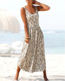 Sleeveless Print Ruched Vacation Dress