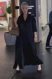 Pure Black Slit Shirt Long Dress