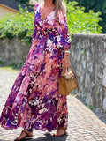 Purple Flower Printed Dress