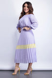 Polyester ruched dress with tied waist, mid-length, 3/4 sleeves