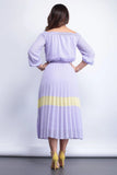 Polyester ruched dress with tied waist, mid-length, 3/4 sleeves