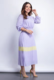 Polyester ruched dress with tied waist, mid-length, 3/4 sleeves